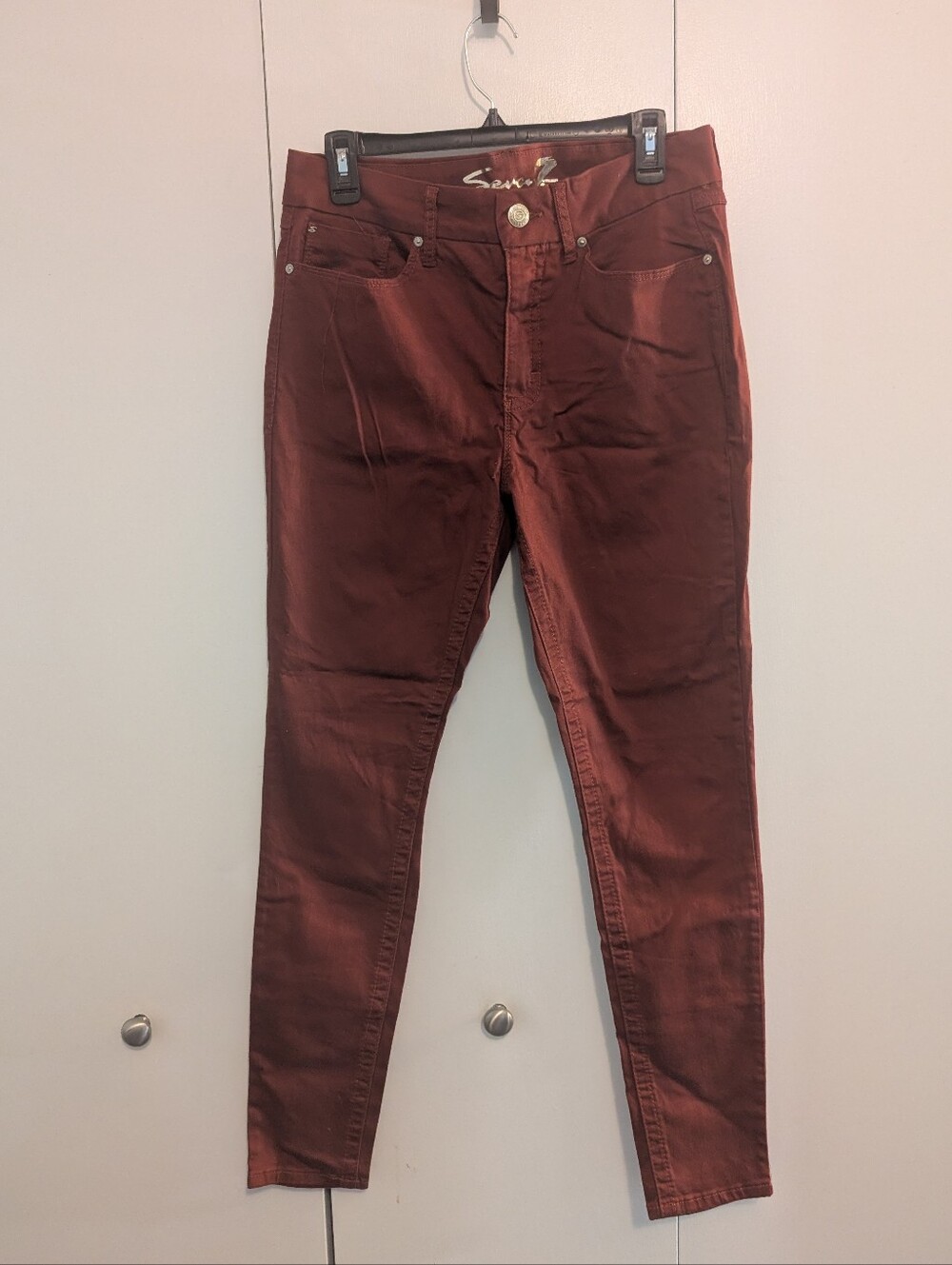 Seven7 Skinny Tummyless High-Rise Jeans in Rust